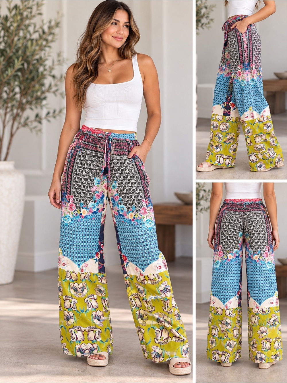 Johnny Was Pladinah Silk Patchwork Pants size small